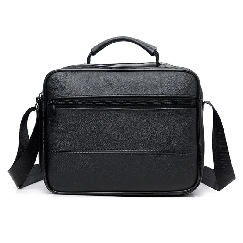 Bolso de cuero con cremallera para hombre, bolsa de negocios negra, bandolera, maletines, bolso cruzado