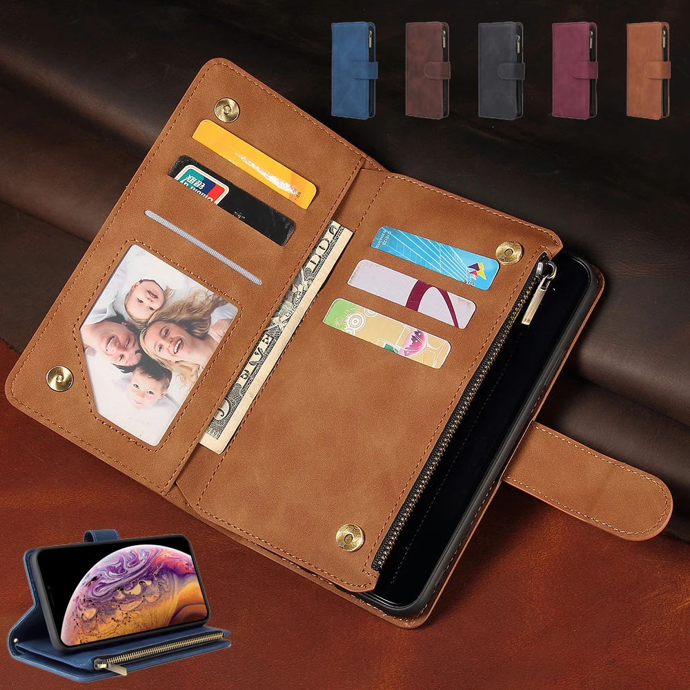 Luxury Leather Zipper Flip Wallet Case For OnePlus 7 Pro/1+7Pro/1+Pro7 GM1913 Case Magnetic Mobile Retro Flip Card  Stand Cover