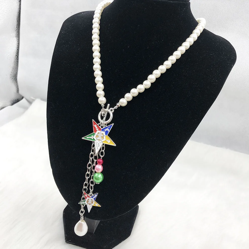 Handmade Greek Sorority Order of The Eastern Star OT Clasp Pearl Necklace Jewelry