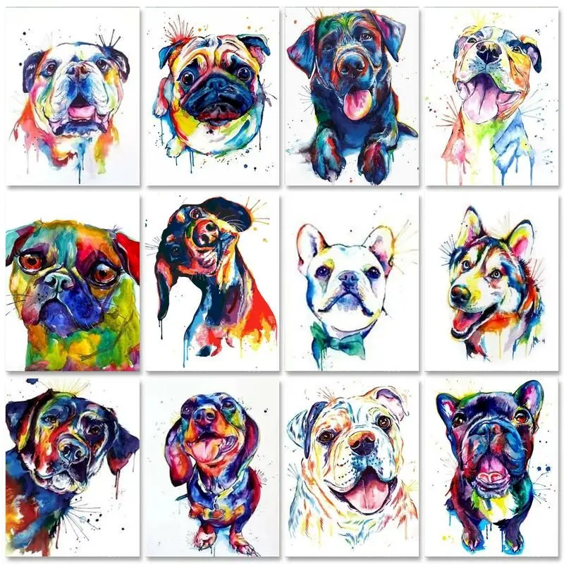 PhotoCustom Paint By Numbers Kits On Canvas Dogs DIY Frame 60x75cm Oil Painting By Numbers Handpaint Animals Wall Art Home Decor