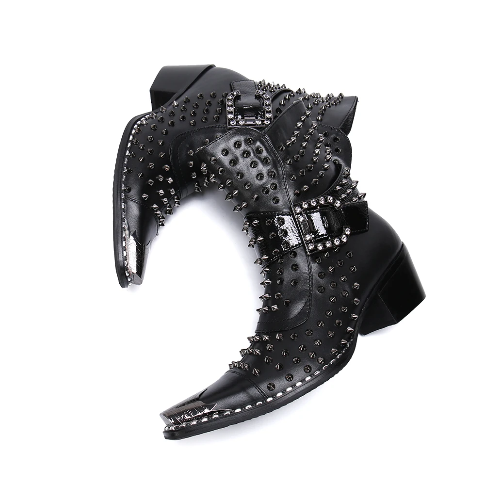 Frühling und Herbst Mode Sänger Modell Persönlichkeit High Heel spitze Lederstiefel Herrenschuhe Qualität Nieten Herrenstiefel