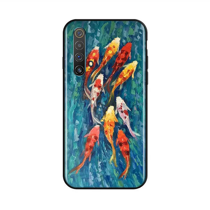 Koi Fish Yin Yang Art Silicone Cover For Realme V15 X50 X7 X3 Superzoom Q2 C11 C3 7i 6i 6s 6 Global Pro 5G Black Phone Case