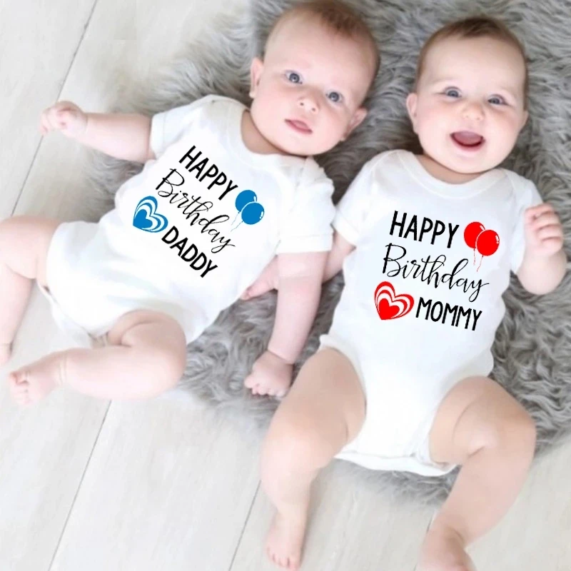 Happy Birthday Daddy Mommy Newborn Baby Bodysuits Summer Fashion Outfits Boys Girls Romper Cotton Short Sleeve Grow Clothes