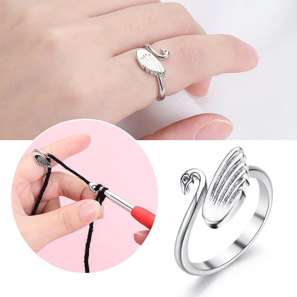 Household Swan Adjustable Knitting Tools Yarn Guides Knitting Loop Crochet Ring Thimble Ring Finger Wear - view 4