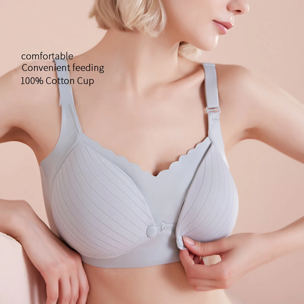 Breast-Feeding Bra Gather Month Breast-Feeding Postpartum Cotton Breast-Feeding Underwear Bra Pregnant Lactating Women Summer