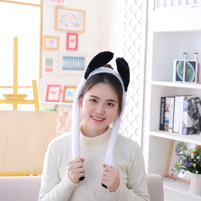 Cute Bunny Headband Ears Moving Hair Funny Airbag Rabbit Fluffy Hoop Party Plush Toy Girls Jumping up Headband Gift for Kids