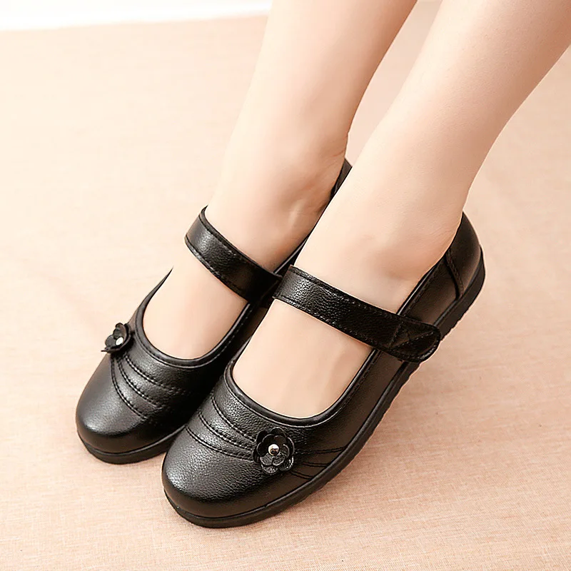 Female Leather Flats Ankle Strap Black Loafers Womens Casual Loafer Outdoor Shoes Woman Leather Shoes