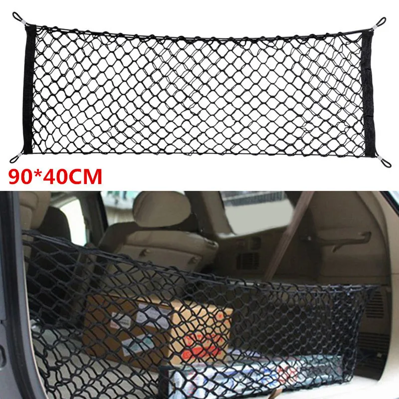 Storage Net forCar Trunk, Automotive Cargo Net forTruck Bed Streches, Elastic Nylon MeshUniversal Rear CarOrganizerNetwith Hooks