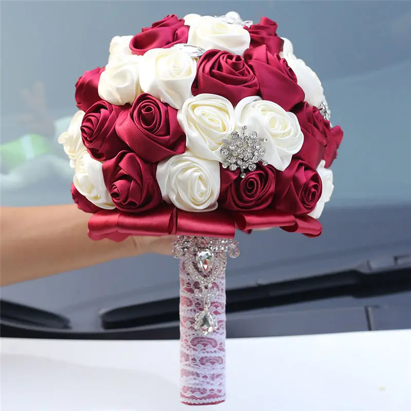 20CM High Quality Artificial Flower Bridesmaid Bouquets Handmade Foam Flowers Bride \'s Bouquet Silk Rose Holding Flowers Bouquet