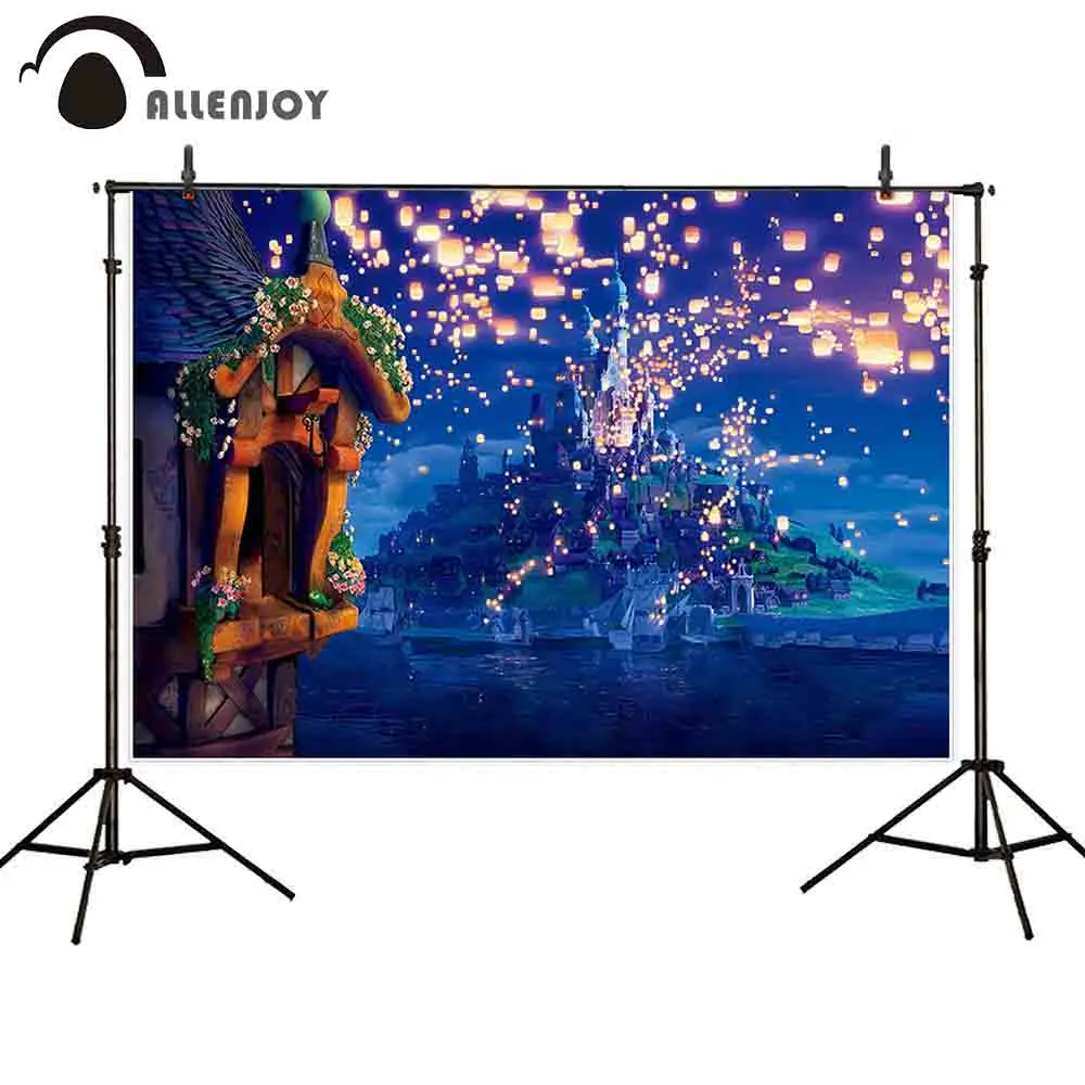 Allenjoy-fondo fotográfico de cuento de fariy, Princesa, castillo, linternas de purpurina, Diwali, cielo nocturno, telón de fondo para estudio fotográfico
