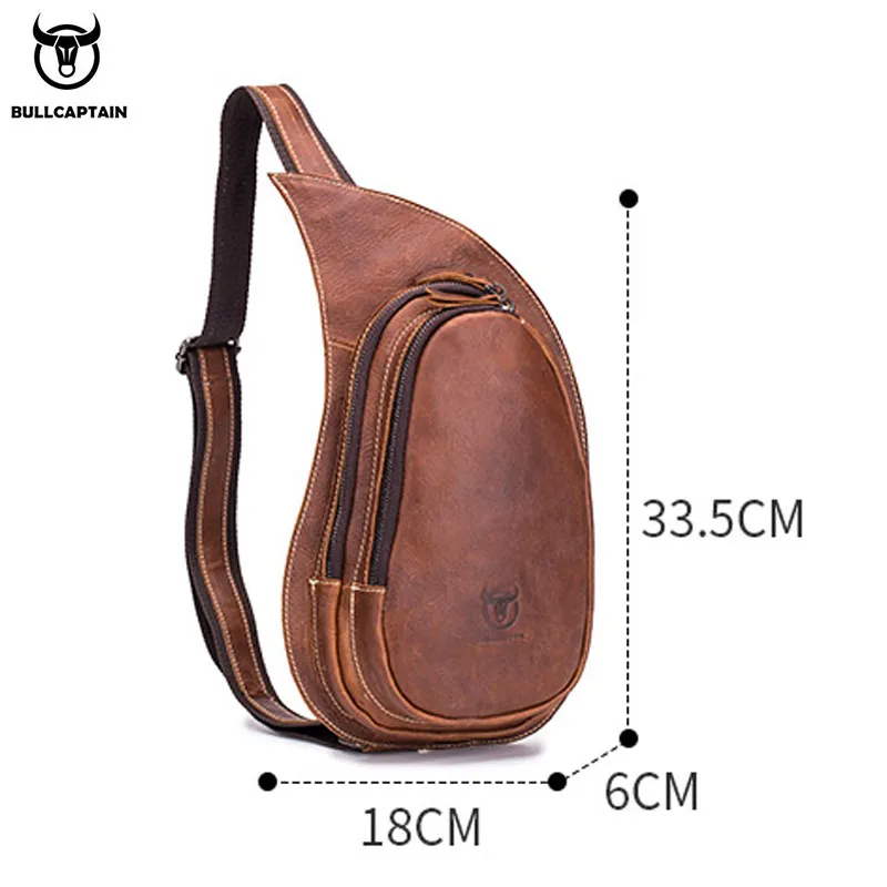 BULLCAPTAIN Leather Crossbody Bag Men Crazy Horse Leather Chest Bags New Fashion Multi-Function Card Bag\'s Mobile Phone Bages