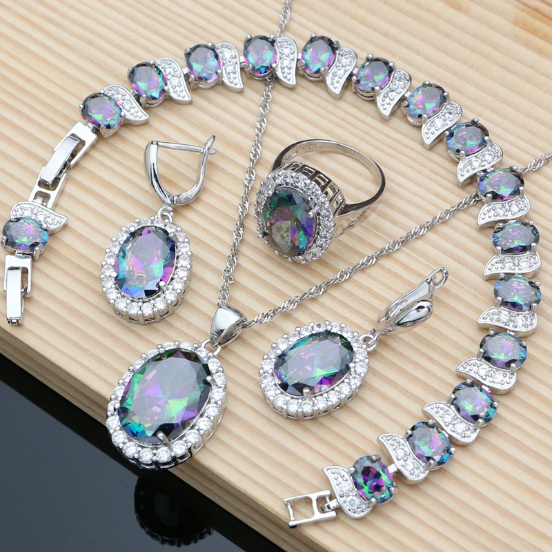 

Mystic Rainbow Fire Egg Zircon Earrings Jewelry Sets 925 Silver Jewelry Bridal Wedding Animal Monkey Necklace Sets Dropshipping