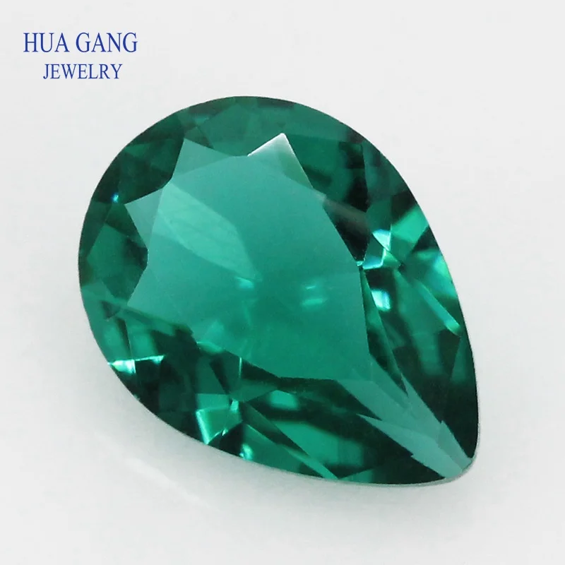 Glass Beads 2x3~15x20mm Peafowl Green Color Pear Shape Loose Synthetic Gems For Jewelry Wholesale