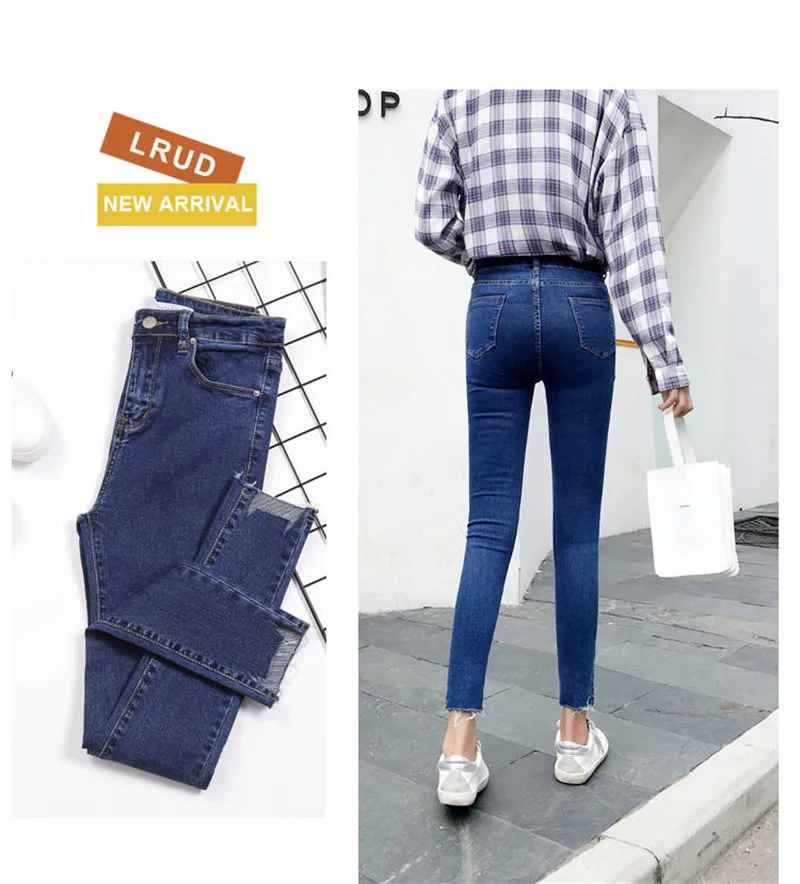 Calça jeans de cintura alta feminina, jeans até o tornozelo, leggings retrô, streetwear, calça justa e elástica, casual