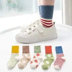 5Pairs Pack autumn winter new horizontal stripes dot striped socks princess socks 1-12 Year child girls socks