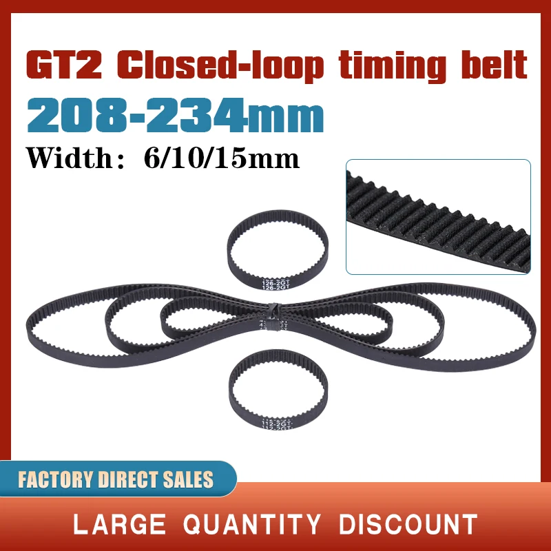 GT2 Closed Loop Timing Belt Rubber 208/210/212/214/216/218/220/222/224/226/228mm 2GT width 6/10/15mm GT2 pulley 3d printer parts