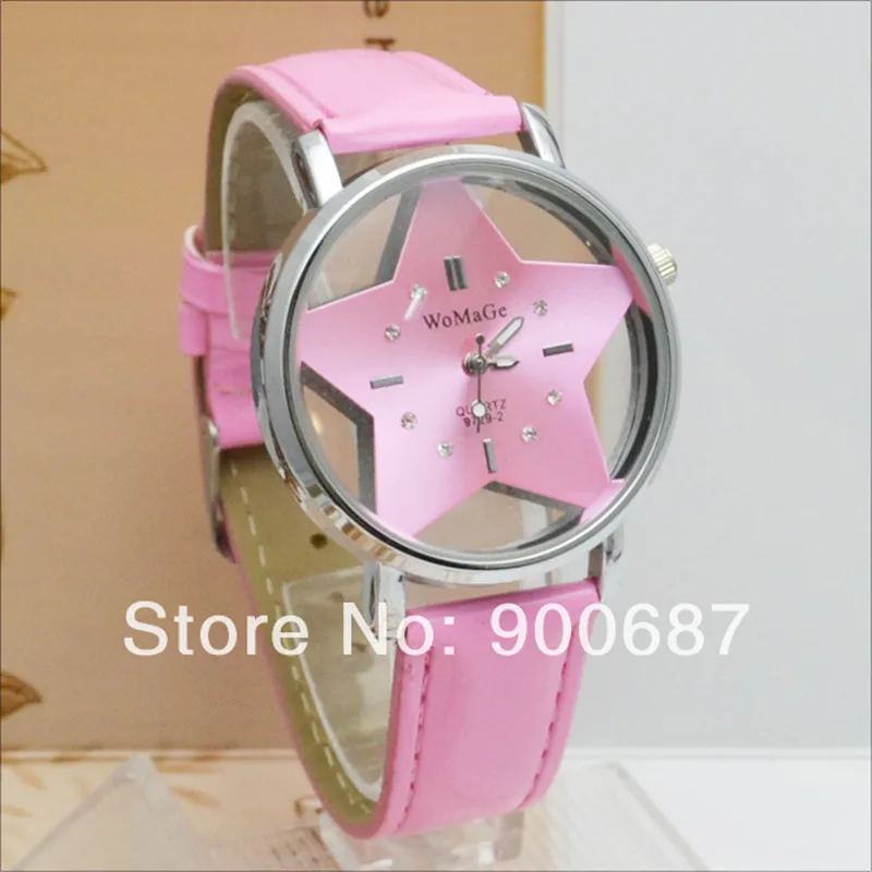 Fashion Transparent Hollow Dial Star Watches Womens Watches Leather Band Quartz Watches Womens Watches relogio feminino hodinky