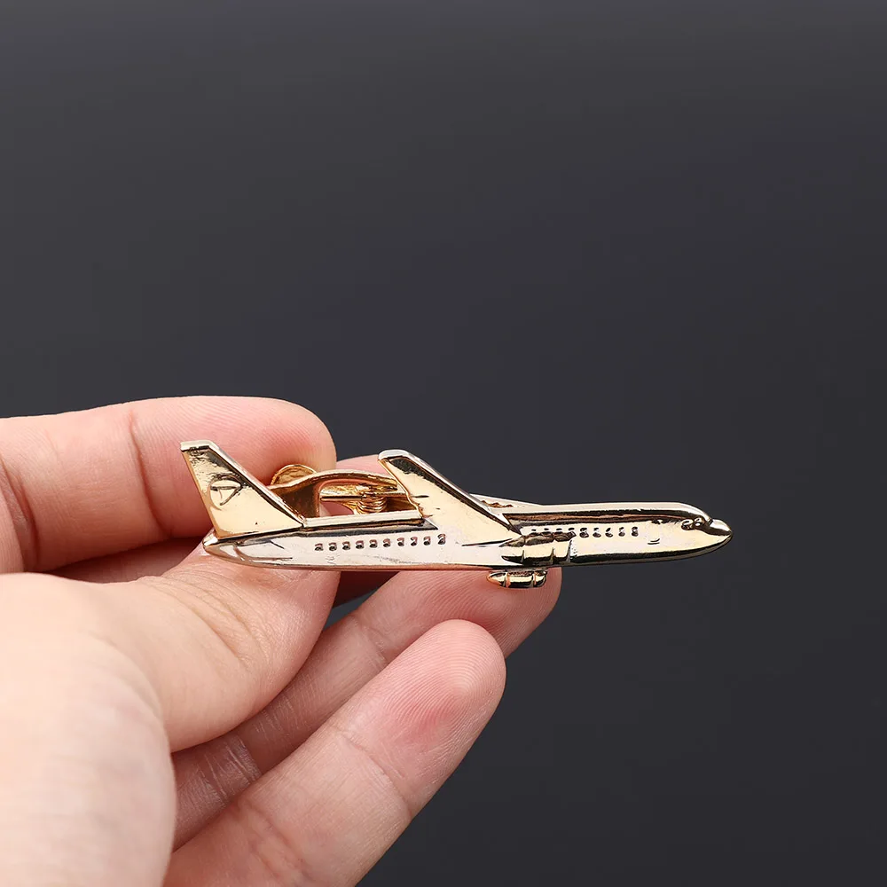 1 PC Simple Man's Tie Clip New Arrivals Golden Plating Airplane Shape Pilot High Quality Plane Cufflinks Stick Pin Wedding Gift