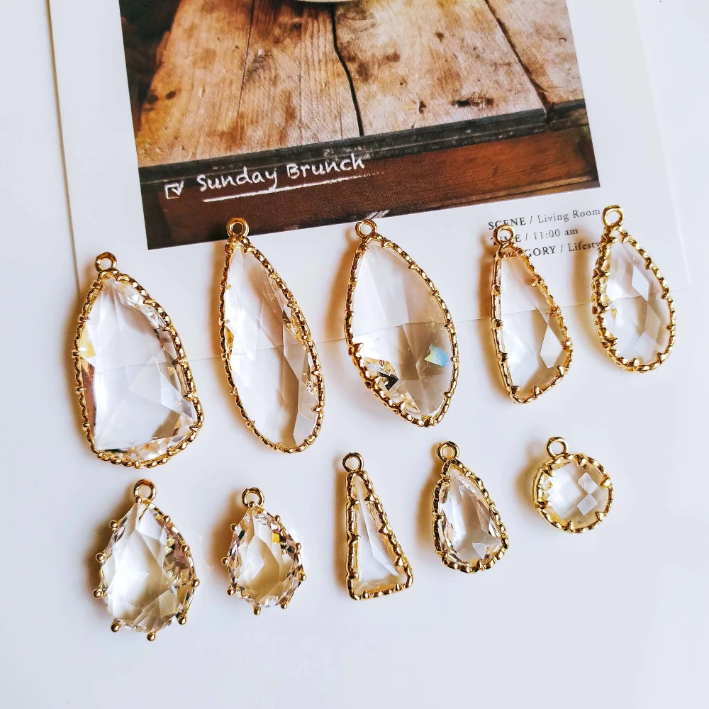 

Glass Pendant Eardrop Alloy Necklace Earring Pendant Accessories Charms Jewelry Making Component Diy Handmade Material 4pcs