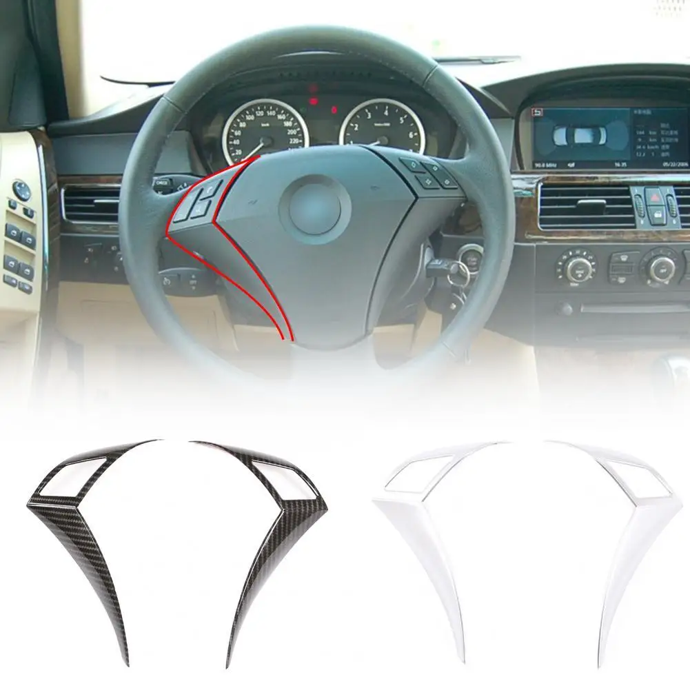 

2Pcs Steering Wheel Cover Wear Resistance Self-adhesive ABS Anti-scratch Steering Wheel Trim for BMW 5 Series E60 E61 2003-2010