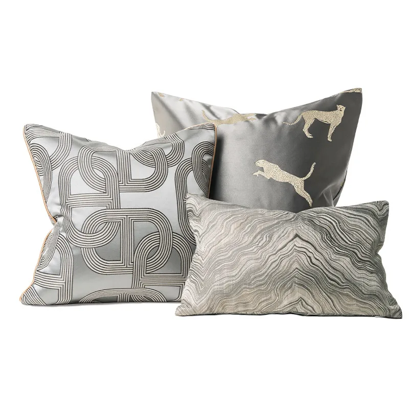 modern silvery grey jacquard cushion cover decorative grey pillow case sofa lumbar pillow cover bed waist pillowcase