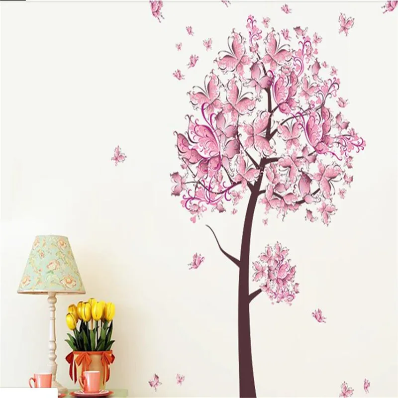 1PCS Pink Butterfly Tree wall Stickers For Livingroon Creative DIY Home Decoration PVC Removable Waterproof Wallpaper 45*60cm