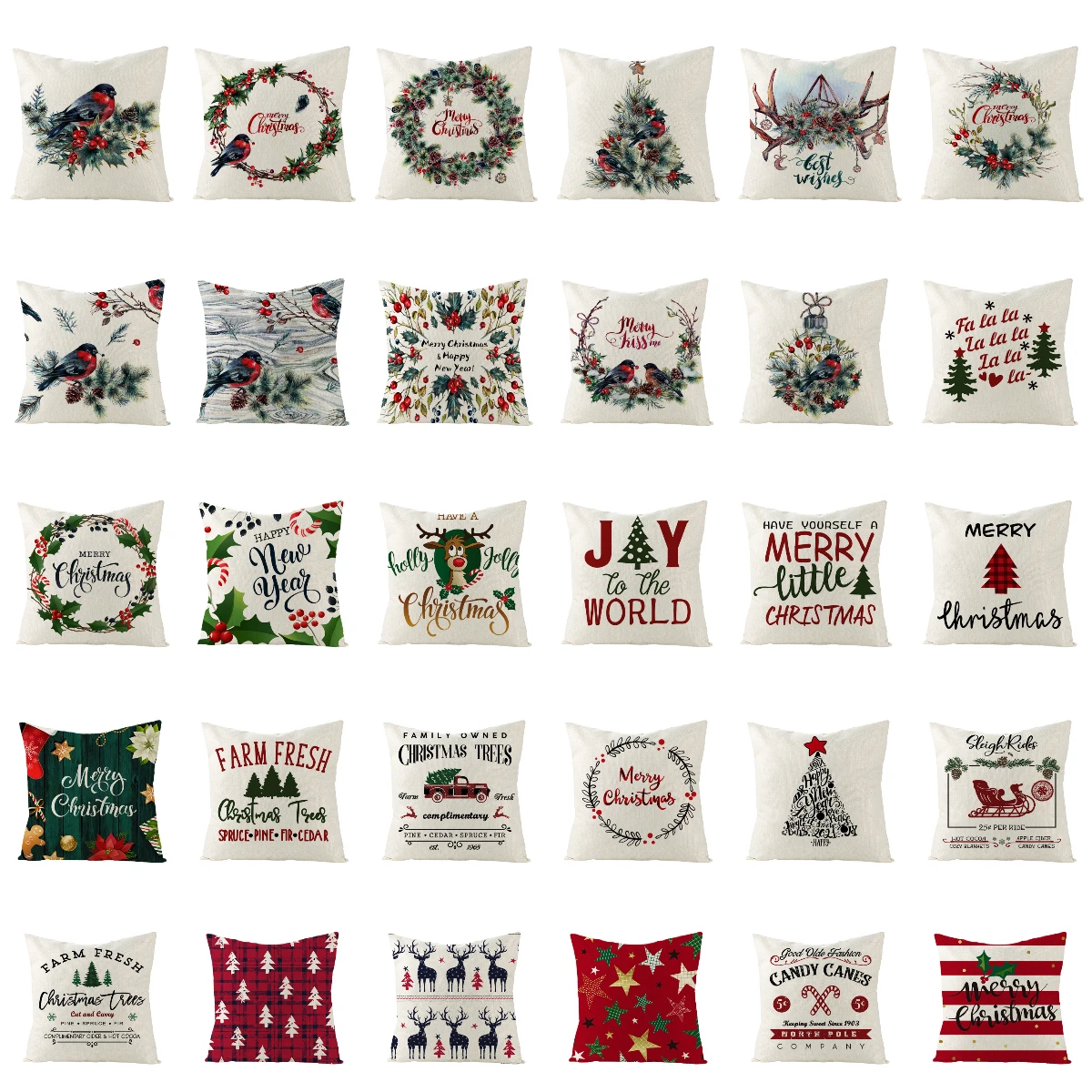 45X45CM Linen Christmas Pillows Case Bird Trees Garland Floral Print Cushion Case Livingroom Sofa Couch Decorative Throw Pillows