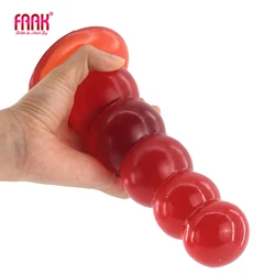 FAAK New Anal Beads With Suction Cup Curve Dildo Vagin G-spot Stimulate Ball Butt Plug Wine Red Transparent Sex Toys For Women