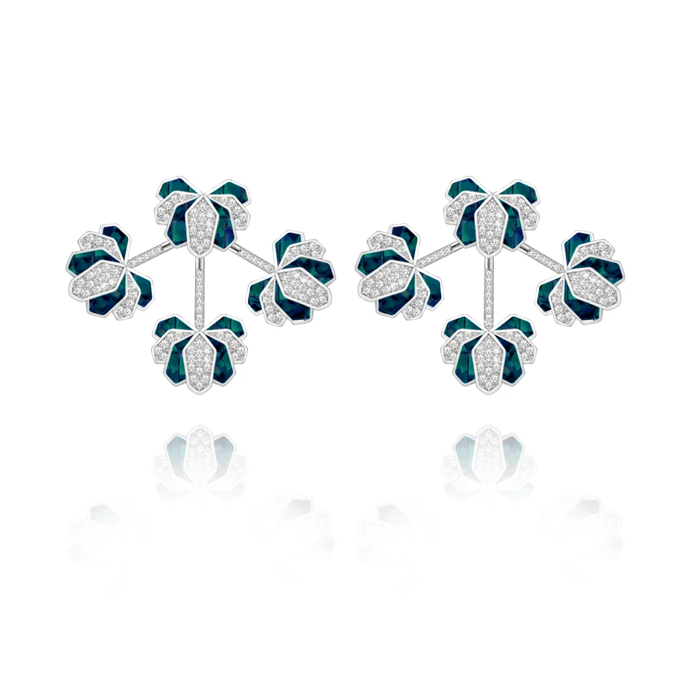 TIRIM Crystal Abalone Shell Zircon Crystal Stud Flower Dangle Earring Jackets for Women  Two Ways of Wearing Fashion Accessories