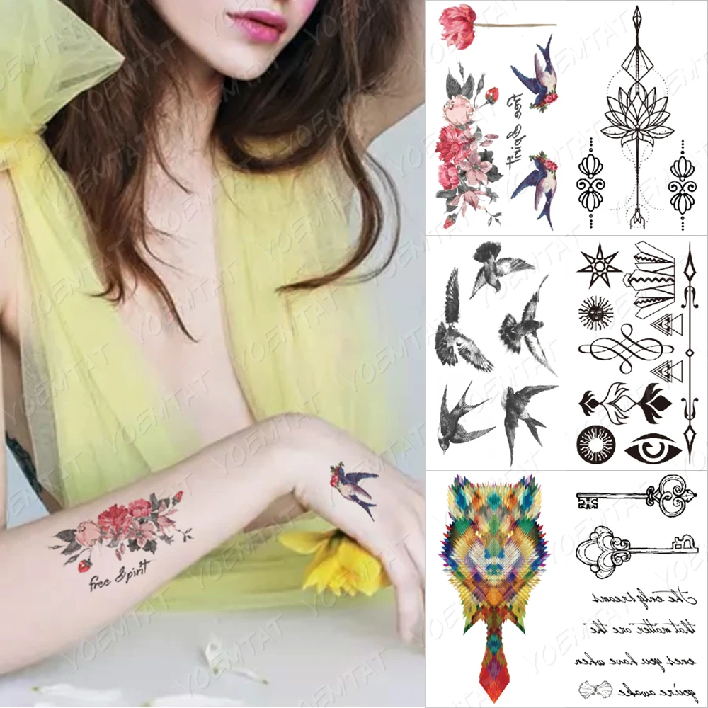 

Waterproof Temporary Tattoo Lasting Sticker Butterfly Rose Swallow Wolf Text Crown Child Flash Body Art Cute Fake Tatoo Female
