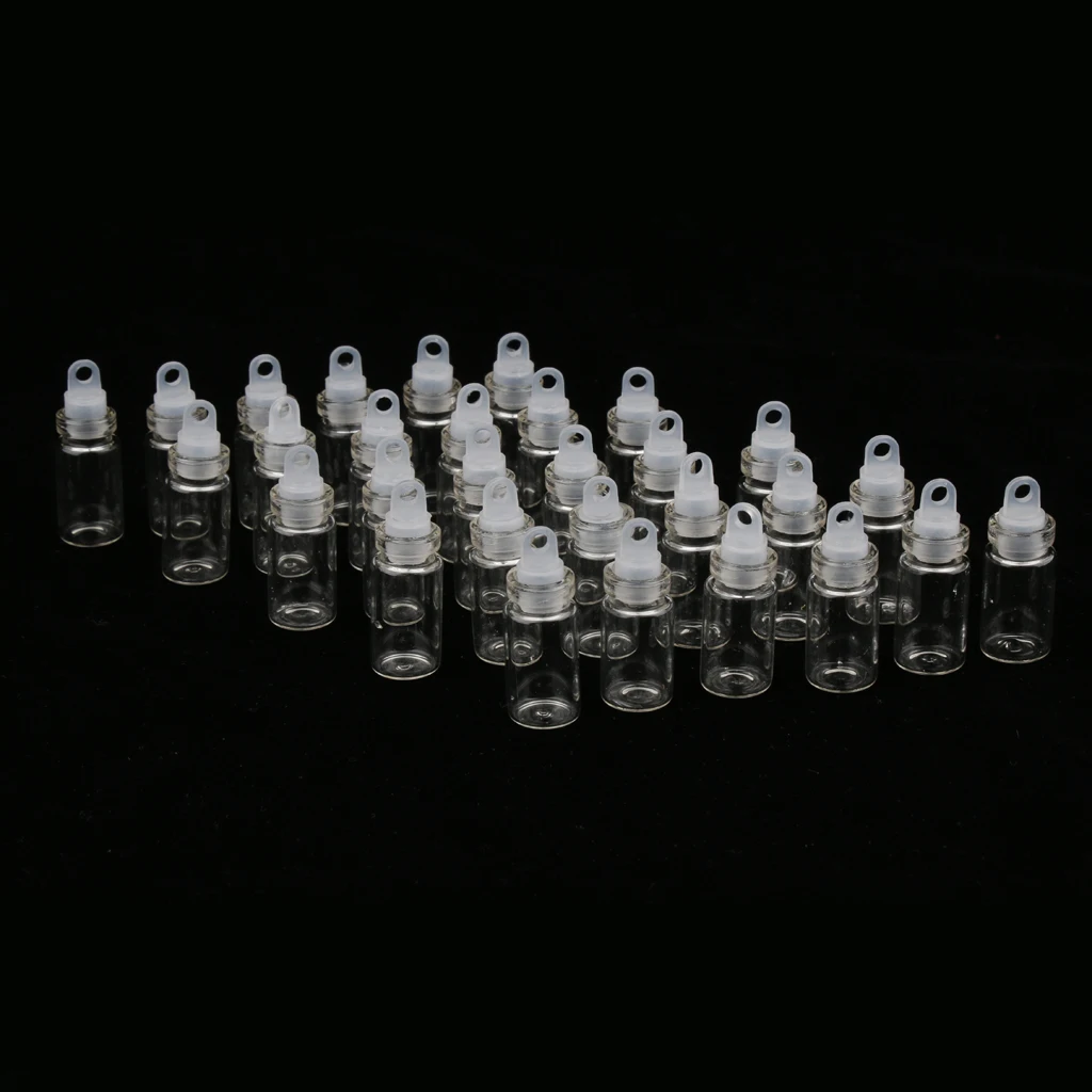 30Pcs Mini Empty Clear Glass Essential Oil Jars  Wishing Bottle Necklace Pendant DIY Vials with Plastic Stopper, 1ml / 2ml