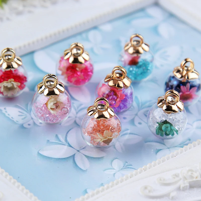 10pcs/pack 17mm Crystal With Flower Glass Ball Charms Colorful Pendants Fit Bracelet Necklace Hair Jewelry Accessories DIY Craft