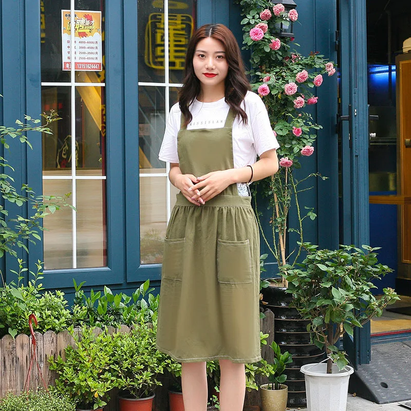 cotton linen Kitchen Apron For Cooking Ruffles work clean apron  woman uniform lady Dress Baking Flower Shop