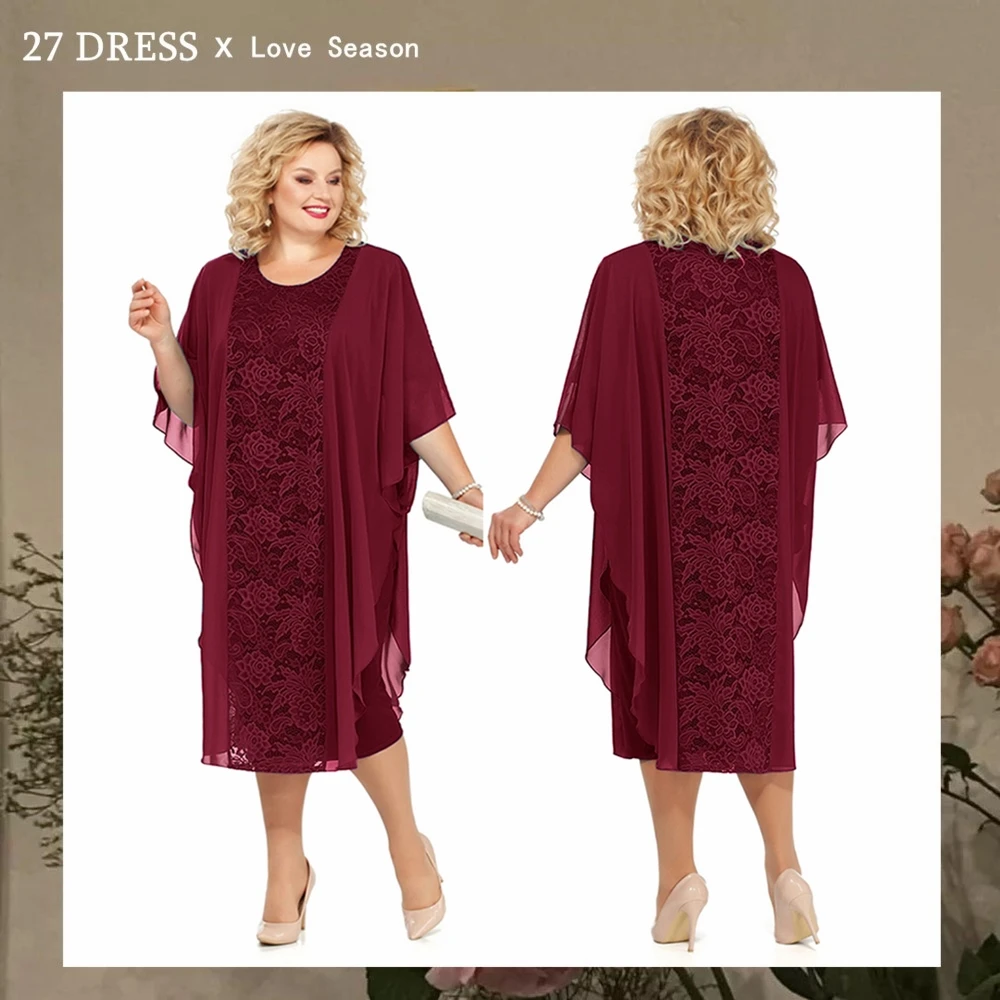 Taglie forti abiti eleganti per la madre della sposa in Chiffon bordeaux abiti da festa di nozze con maniche a o modeste Vestido De Madrinha