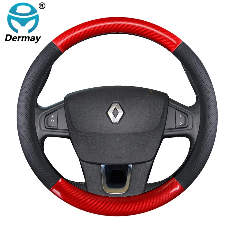 for Renault Megane 4 IV Genuine Leather Car Steering Wheel Cover Cowhide + Carbon Fibre High Quality Auto Accessories