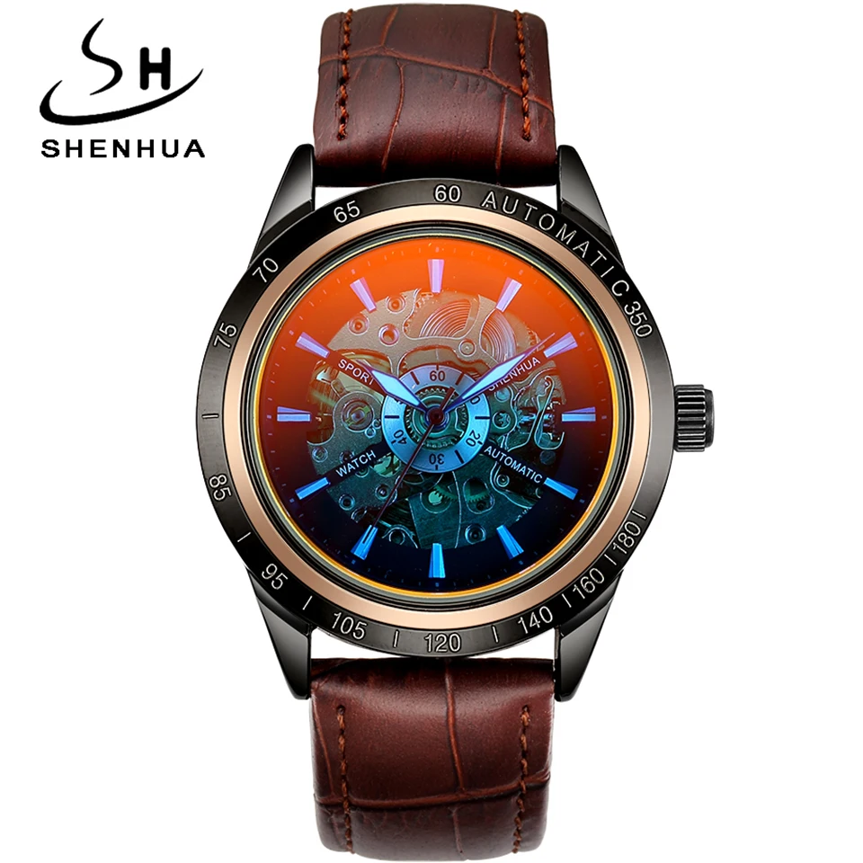 Creative Skeleton Mechanical Wristwatch Automatic Self Winding Watches Men Leather Steampunk Clock Without Battery Uhr Reloj