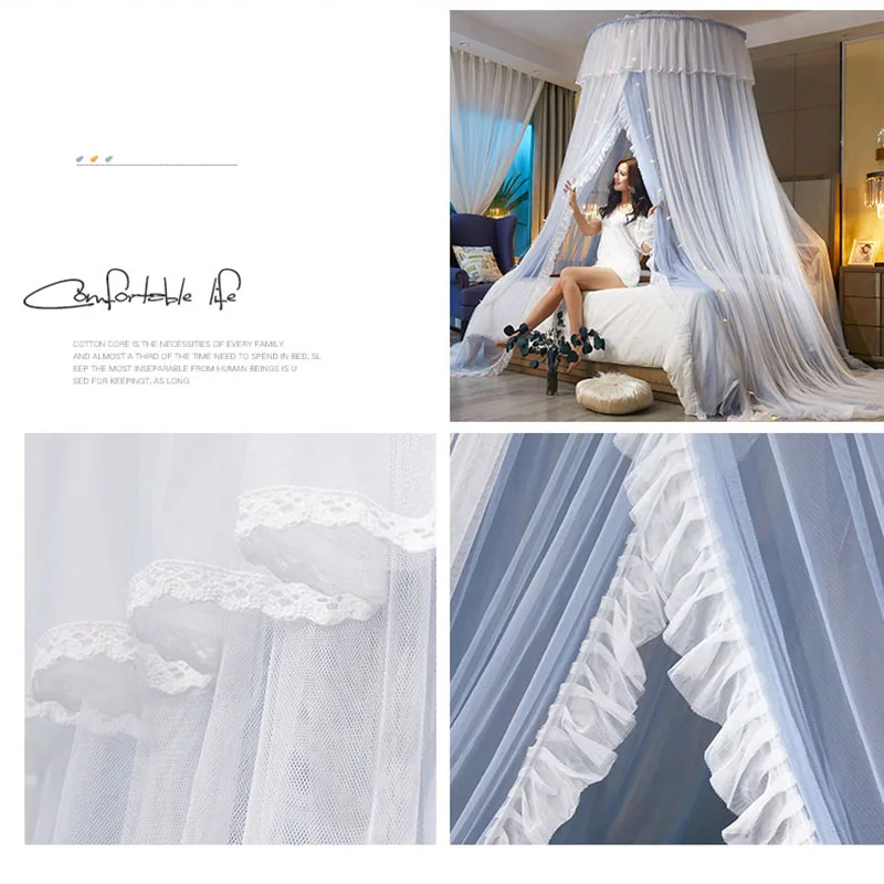 Hanging Dome Mosquito Net Bed Canopy Romantic Double Layer Yarn Bed Valance Anti-mosquito Home Textiles Decor Bedcover Curtain