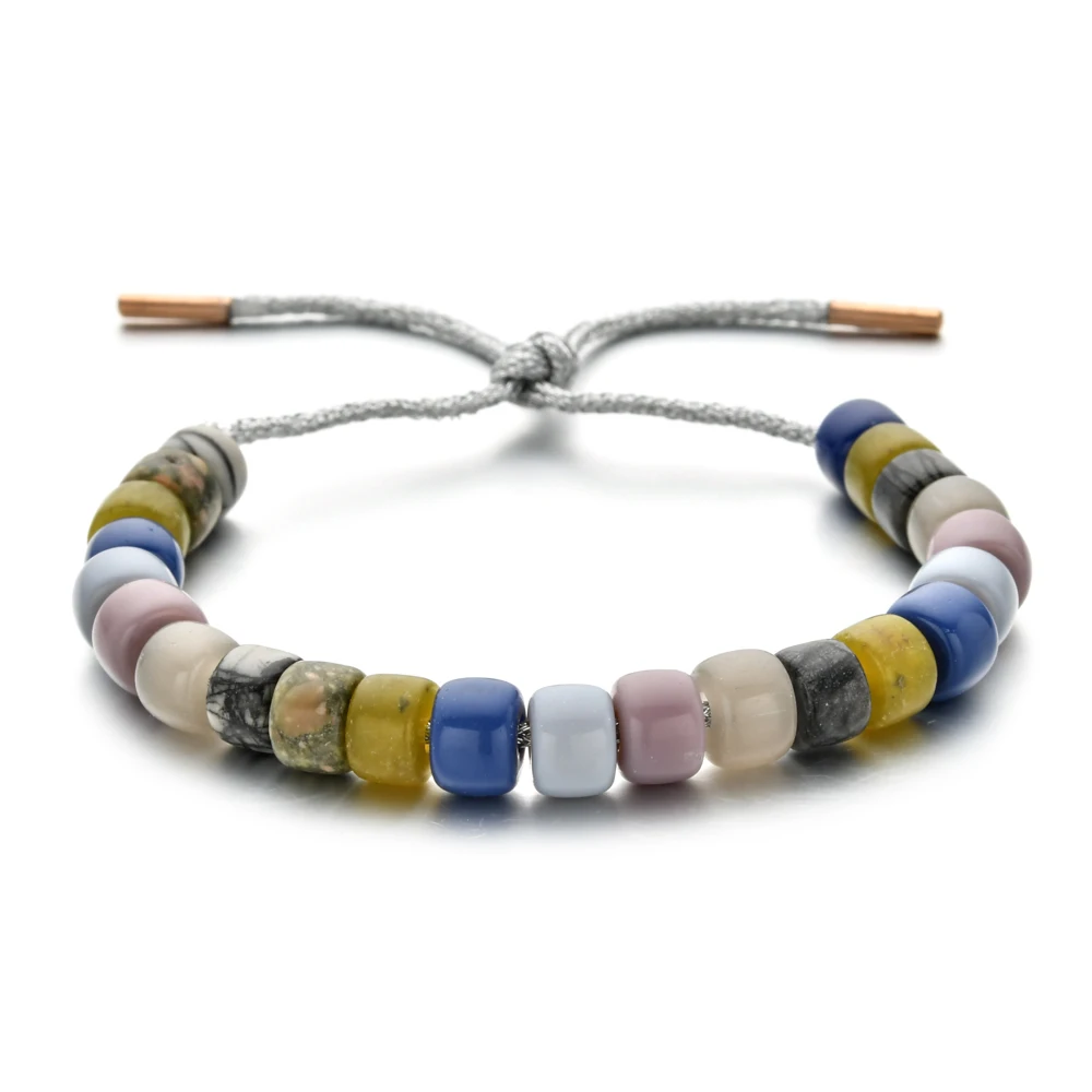 Bracciali intrecciati a mano in pietra naturale di pizzo semplice stile Boho per uomo donna gioielli braccialetto di Chakra elasticizzato con