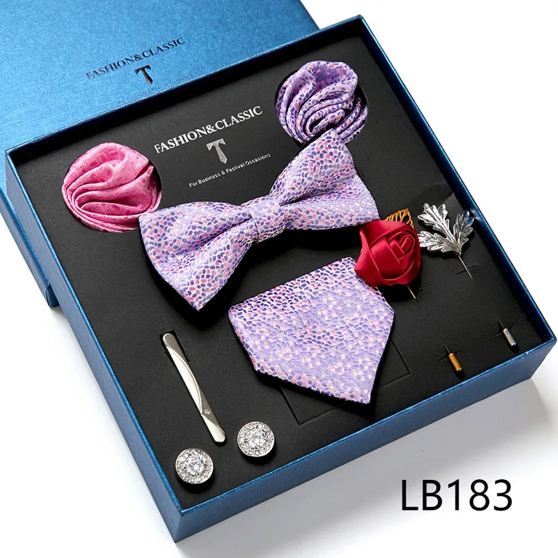 Hochwertige Geschenkbox für Feiertage, 7,5 cm, blaues Blumenmuster, Einstecktuch, Manschettenknöpfe, Krawattenclip, Krawatte für Herren, Geburtstagsgeschenk – Detail 21