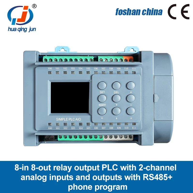 Huaqingjun 8 في 8 مخرج مرحل PLC مدخلات تناظرية مخرجات 0-10 فولت 0-20mA RS485 WIFI تطبيق الهاتف Modbus PLC لشاشة اللمس