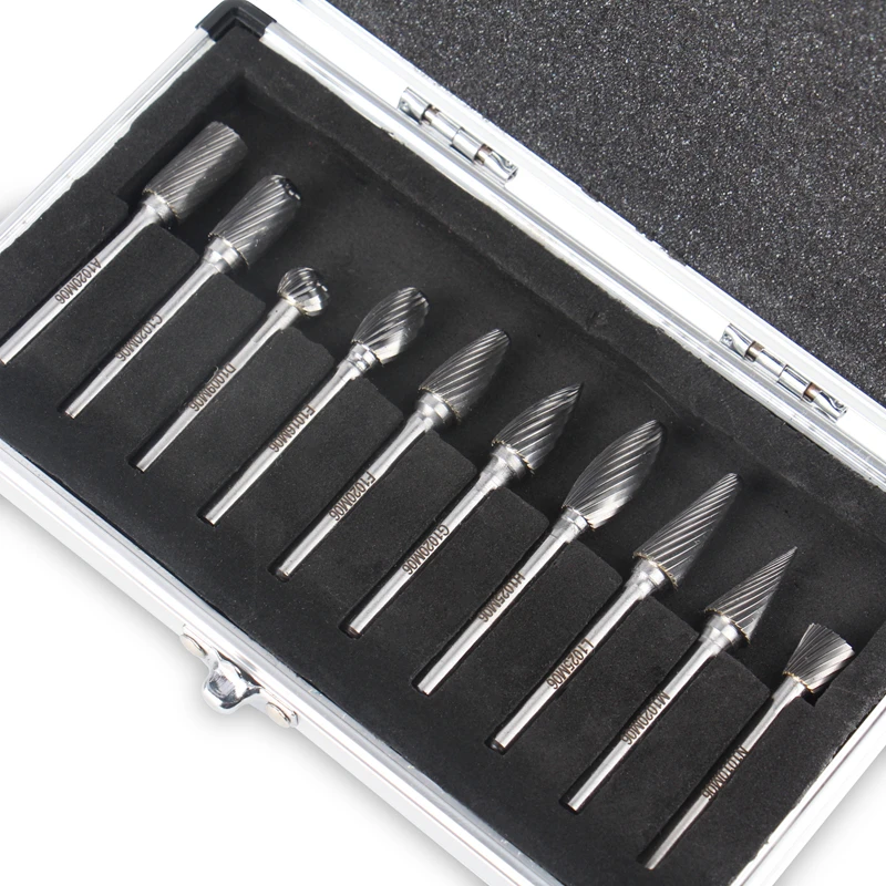 HEDA 10PCS/SET 6 mm shank carbide rotary burr set file set for metalworking woodworking milling cutter engraving