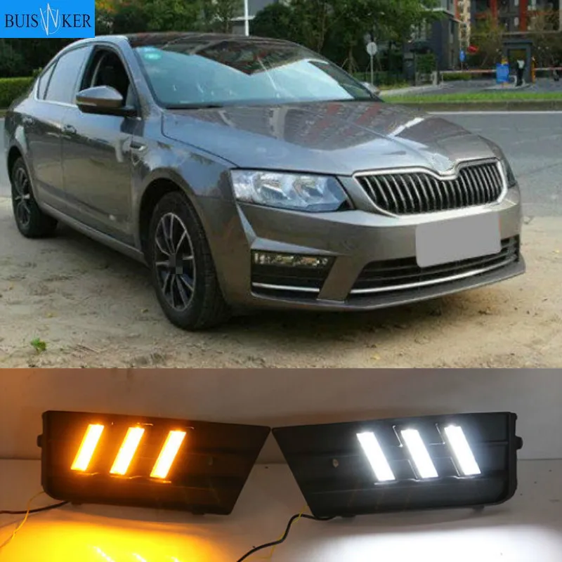 

For Skoda Octavia 2017 Car Accessories Waterproof 12V DRL Fog Lamp Decoration LED Daytime Running Light