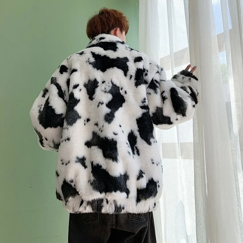 Mens Fashion Hip Hop Loose Fit Hairy Faux Fur Jacket Colors Mixed High Street Man Winter Artificial Fur Coat Outwear Overcoat