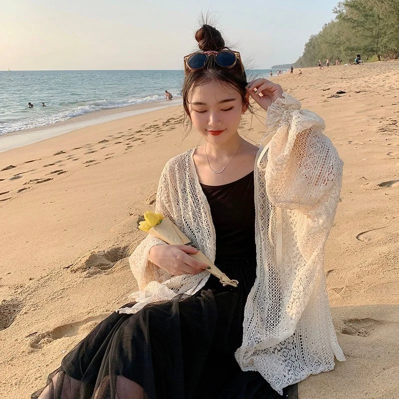 Cardigan Women Hollow Out Thin Summer Sweet Preppy Style Ulzzang Solid All-match Korean Femme Simple Chic Daily Mujer Tops