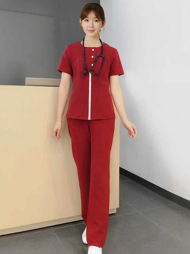 Groothandel Aangepaste Vrouwen Scrub Set Metalen Rits Top En Broek Verpleegster Uniform