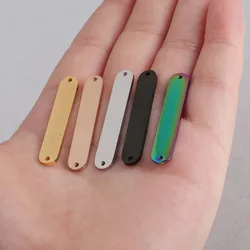 Stainless Steel Blank Plates For Engraving Elliptical Strip 2 Hole Metal Plate Connector For Bracelets Mirror Polished 10pcs