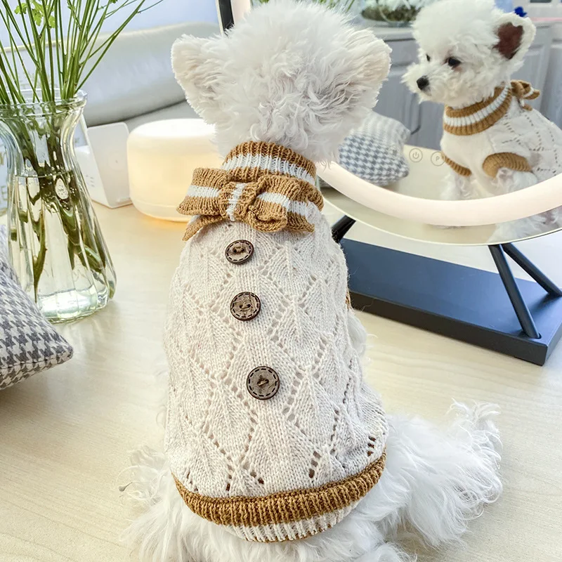 Designer Knitted Dog Sweaters Solid Color Autumn Winter Warm Pet Cat Clothing Chihuahua Lightweight Clothes For Small Dogs_voghion.com