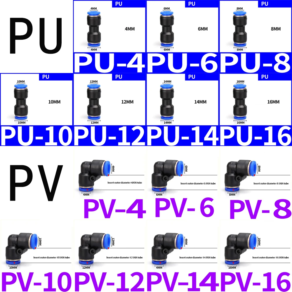 Pneumatic connector PY PE PU PV PM PZA PK SA HVFF hose connector 4-16mm plastic hose connector compressor quick connector