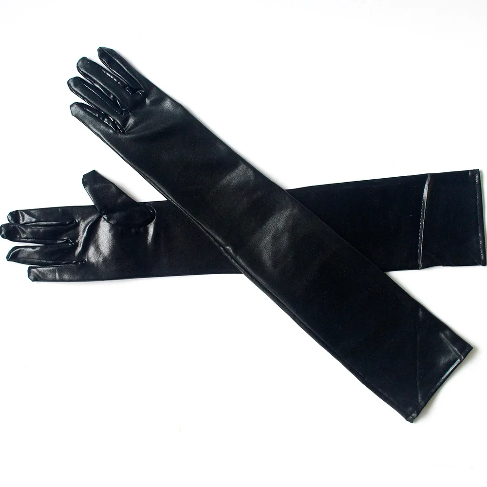 Sexy Stretch PU Leather Skinny Long Glove Punk Rock Hip Hop Jazz Disco Dance Gloves Shiny Metallic Mittens Cosplay Accessory
