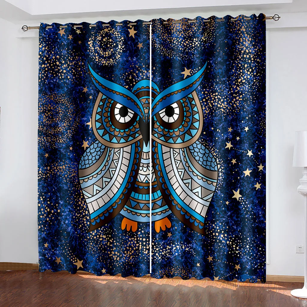 

Bedroom 3D Blackout Curtains Owl Animal Printed Window Curtains Living Room Children's Room Kitchen Drapes Decor カーテン Cortinas